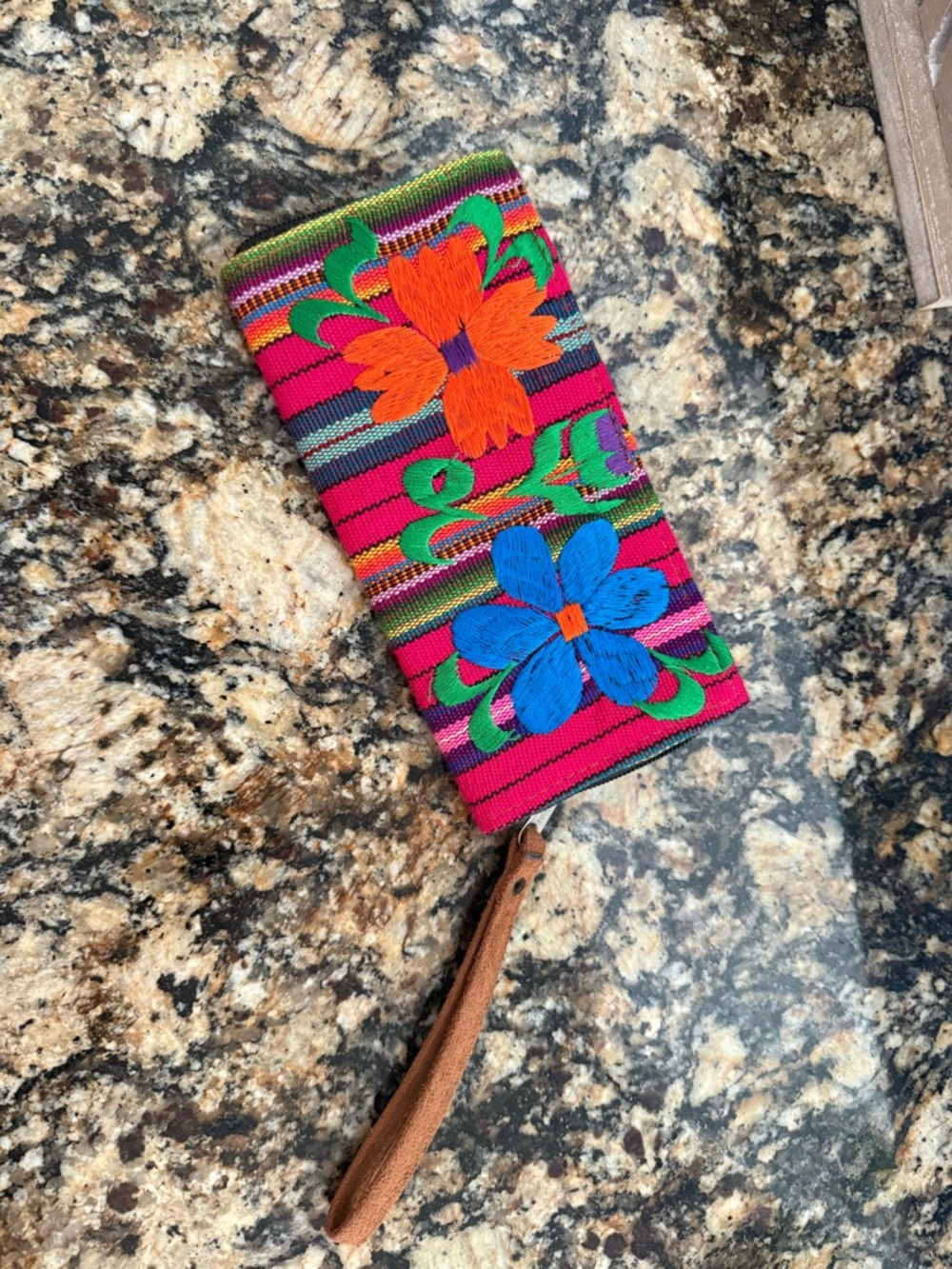 Colorful Embroidered Floral Wristlet